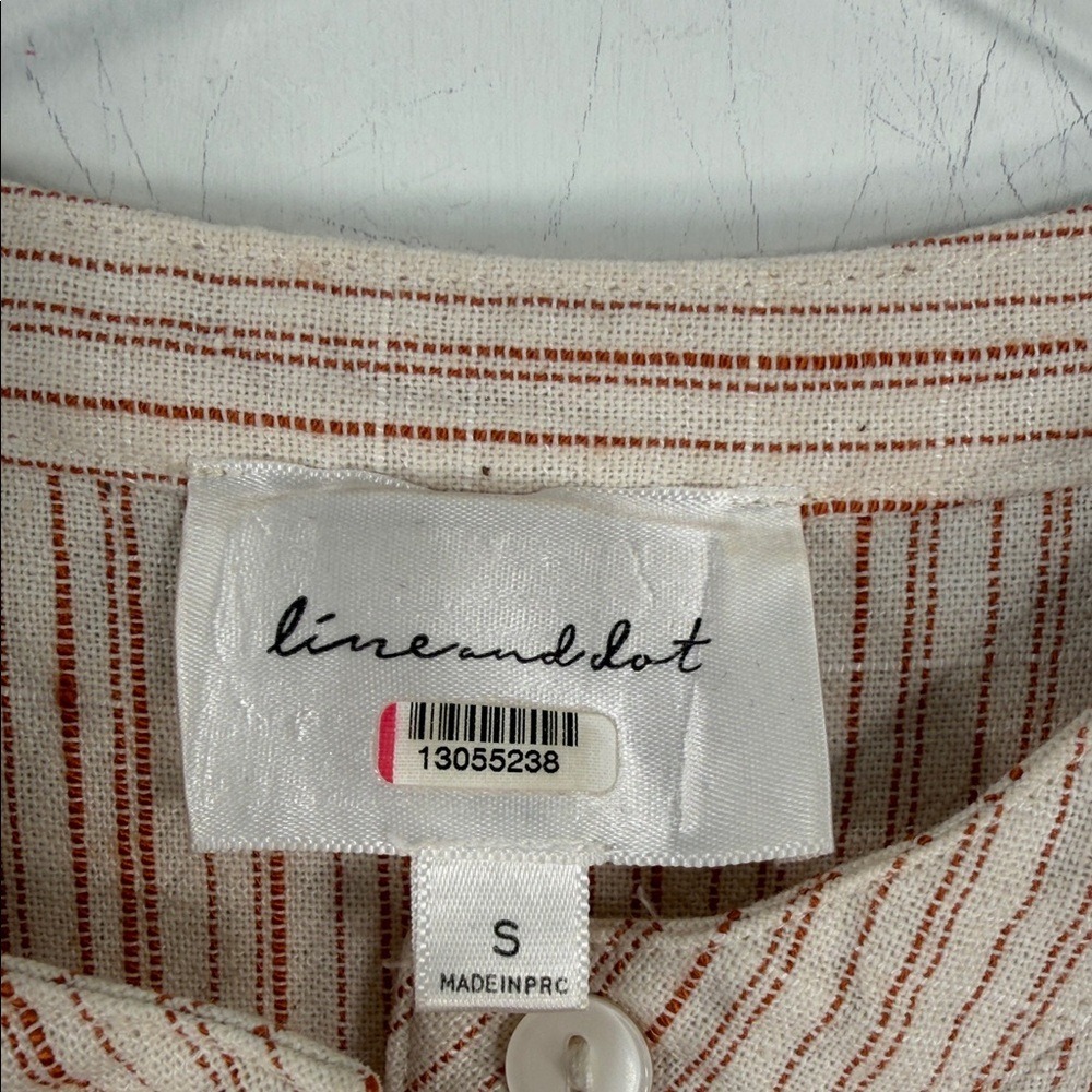 Line and Dot Striped Button Front Drawstring Waist Wide Leg Jumpsuit Small - Picture 3 of 11